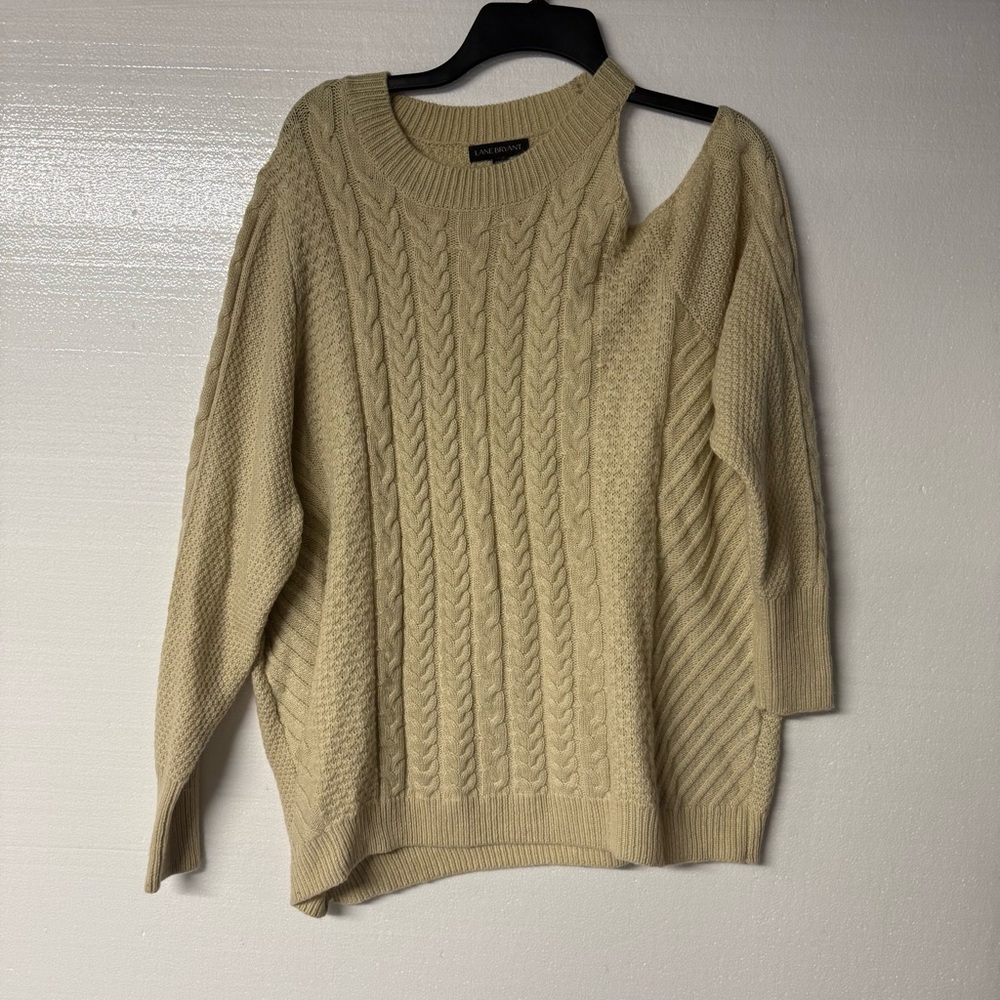 Lane Bryant Sweater Women Plus 22/24 Cable Knit Open Shoulder Long Sleeve Winter